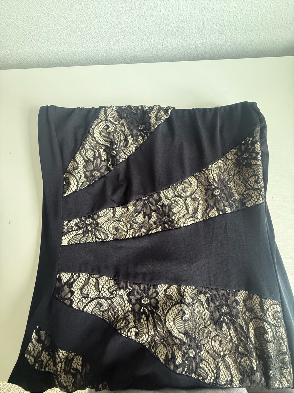 Source Unknown Black Strapless Dress with Cream Lace Insets